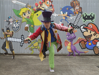 Matt Hatter being chased by an angry mob of game characters