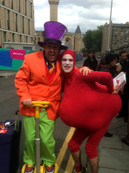 Matty meeting Red Bastard at a gathering of physical comedians in Edinburgh