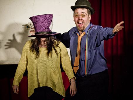 Mute Matt doing a magic trick with an auidence member